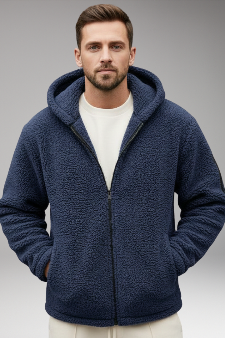 Men's Hooded Jacket with Front Zip and Pouch Pockets