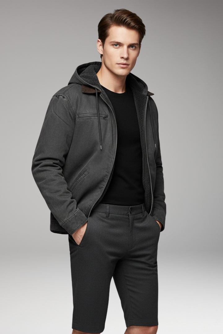 Men’s Hooded Jacket with Zip Front and Lined Interiorinter