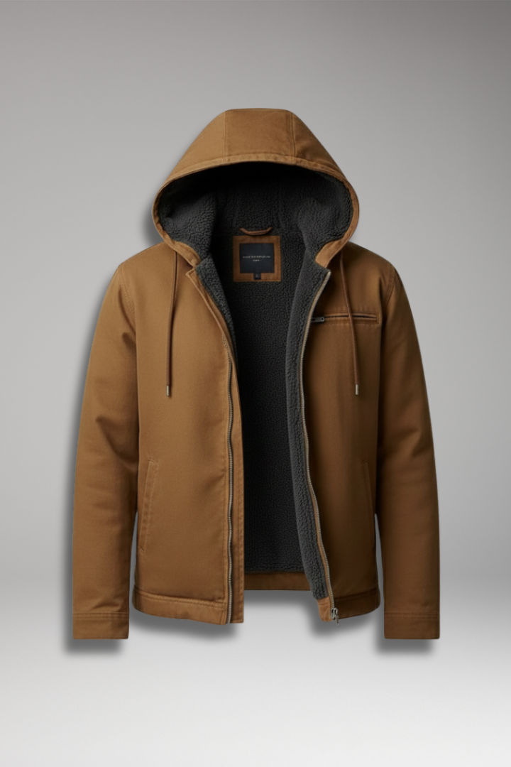 Men's Hooded Jacket with Zipper Closure and Front Pockets