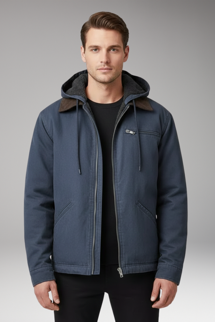 Men's Hooded Jacket with Zipper Closure and Front Pockets