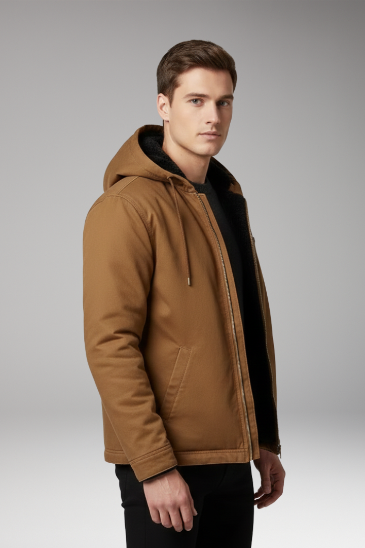 Men's Hooded Jacket with Zipper Closure and Front Pockets