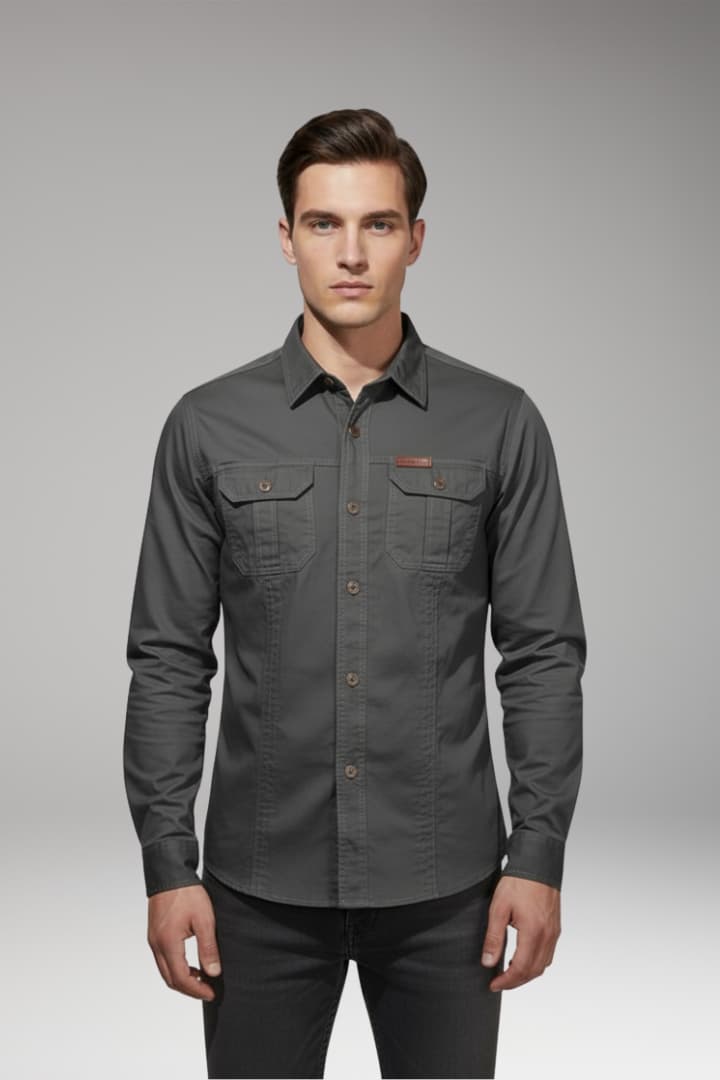 Tommy Men’s Long-Sleeve Cargo Shirt with Chest Pockets