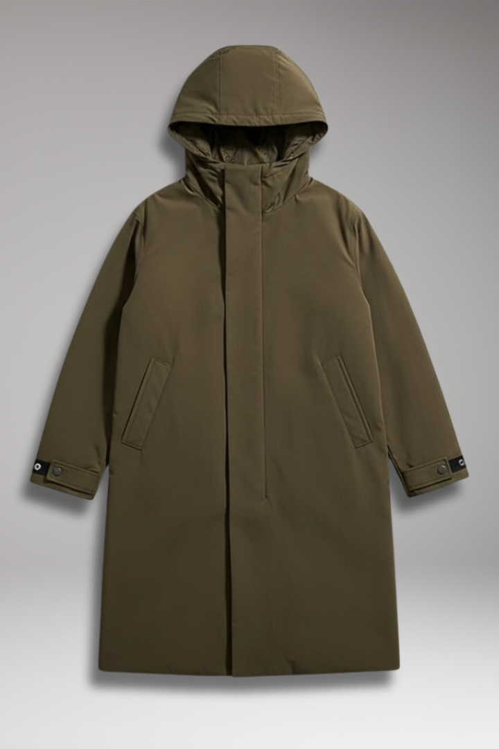 Men's Long Puffer Coat with Hood and Outer Shell for Daily Use