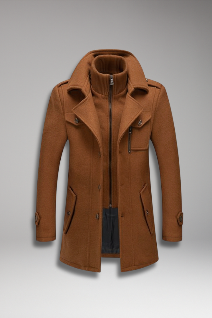 Men's Overcoat with Double Collar and Lined Interior