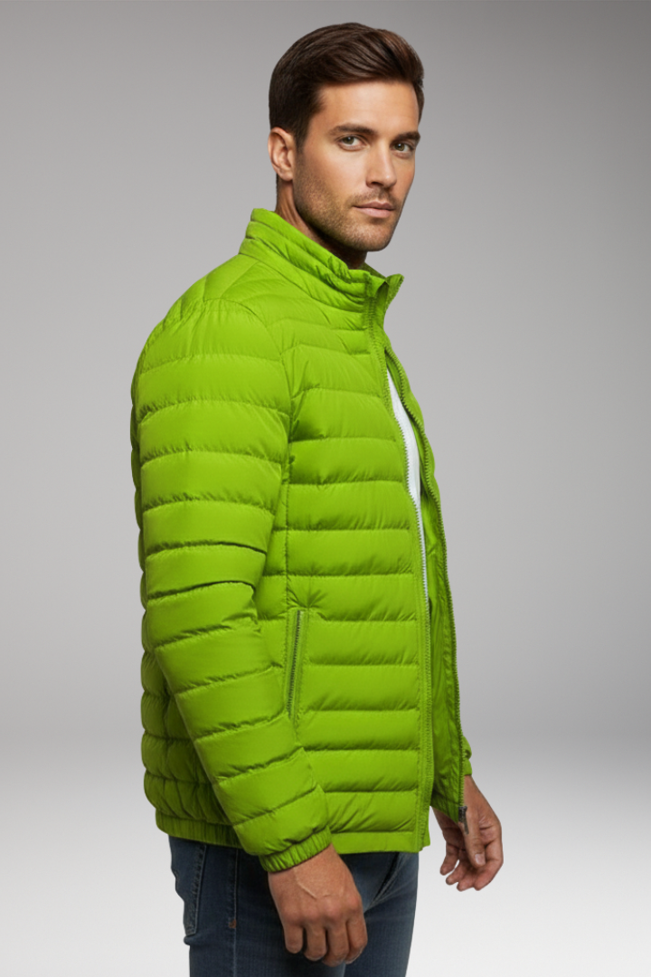 Men's Padded Jacket with Stand Collar and Long Sleeves