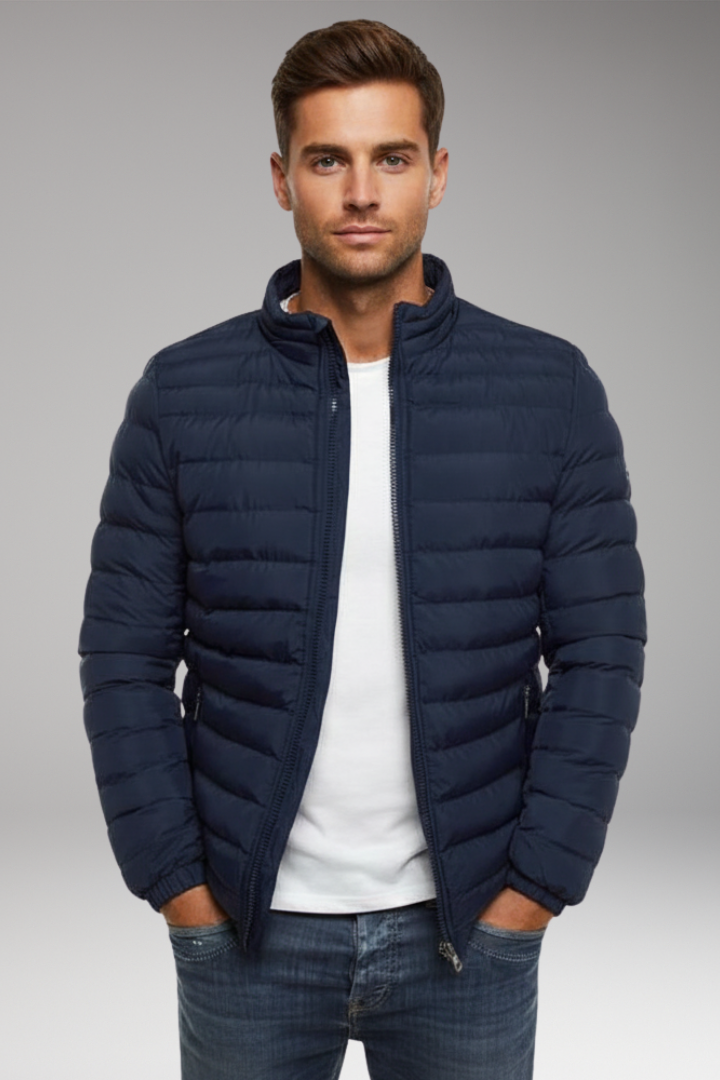 Men's Padded Jacket with Stand Collar and Long Sleeves