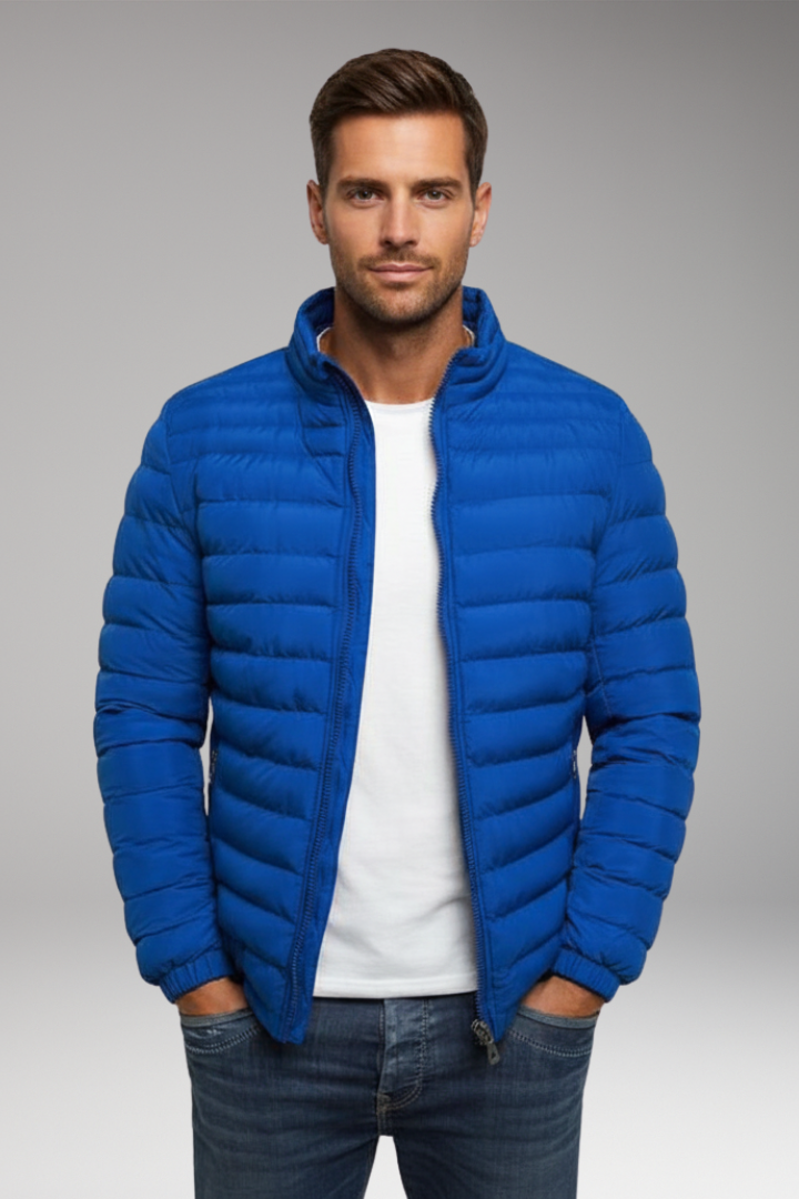 Men's Padded Jacket with Stand Collar and Long Sleeves
