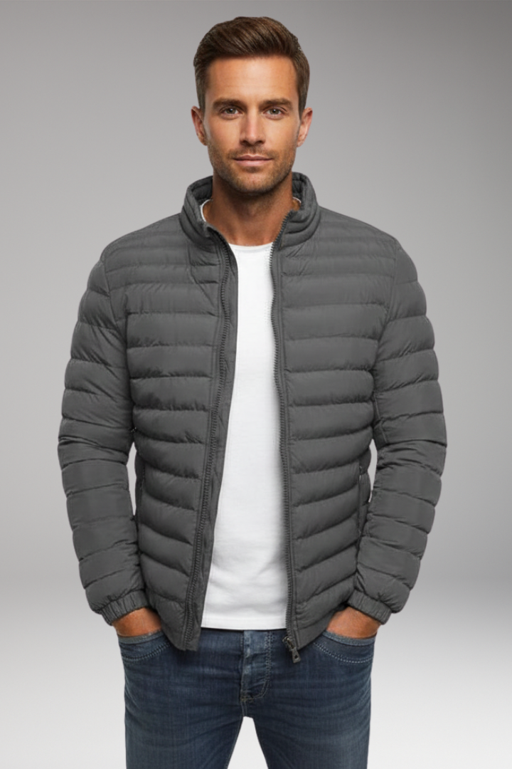Men's Padded Jacket with Stand Collar and Long Sleeves