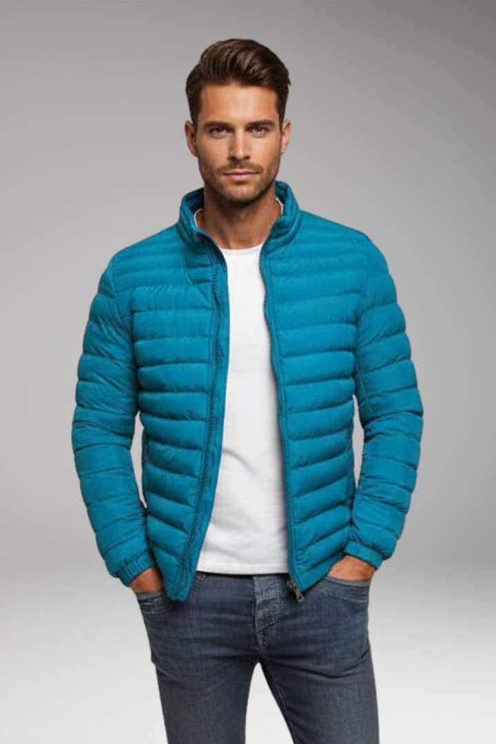 Men's Padded Jacket with Stand Collar and Long Sleeves