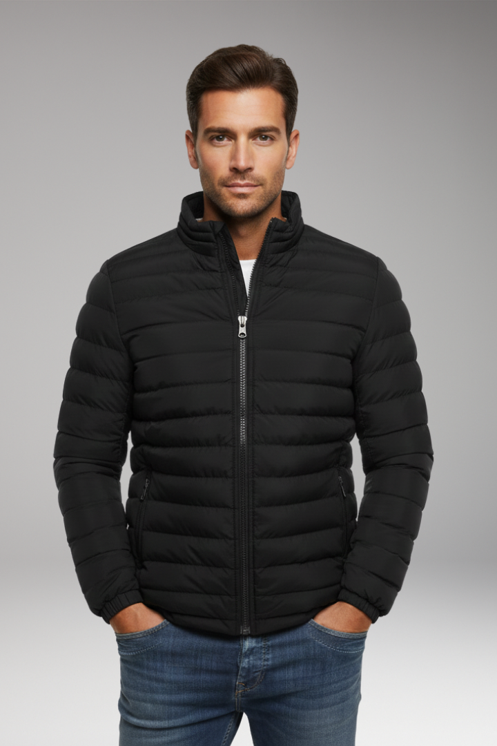 Men's Padded Jacket with Stand Collar and Long Sleeves