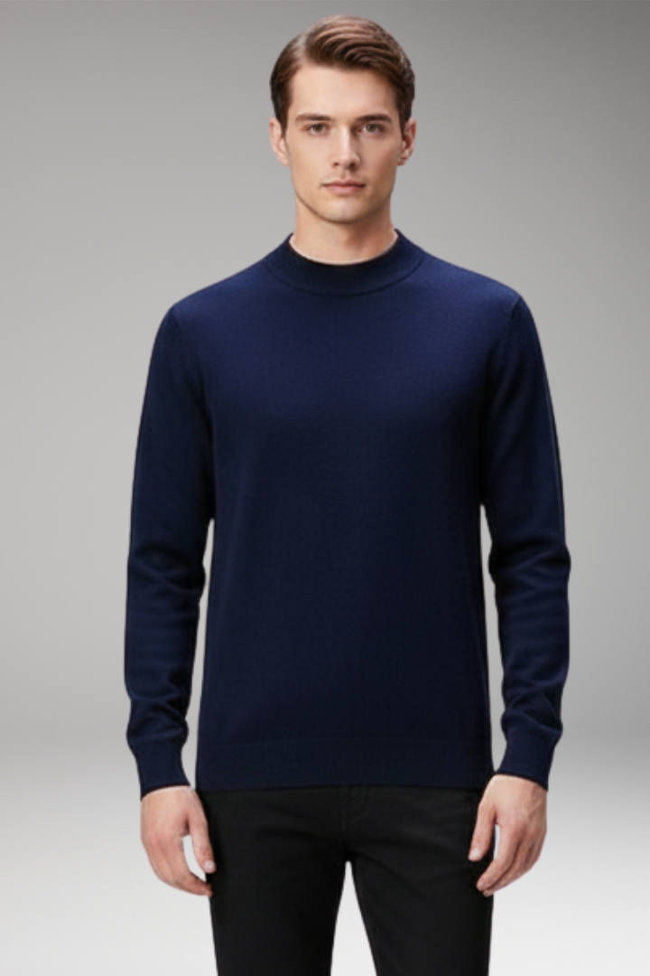 Men's Pullover Shirt with Crew Neck and Straight Hem