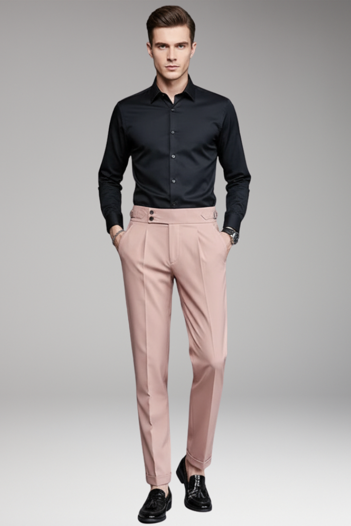 Men’s Trousers with Waist Tabs and Front Pleats