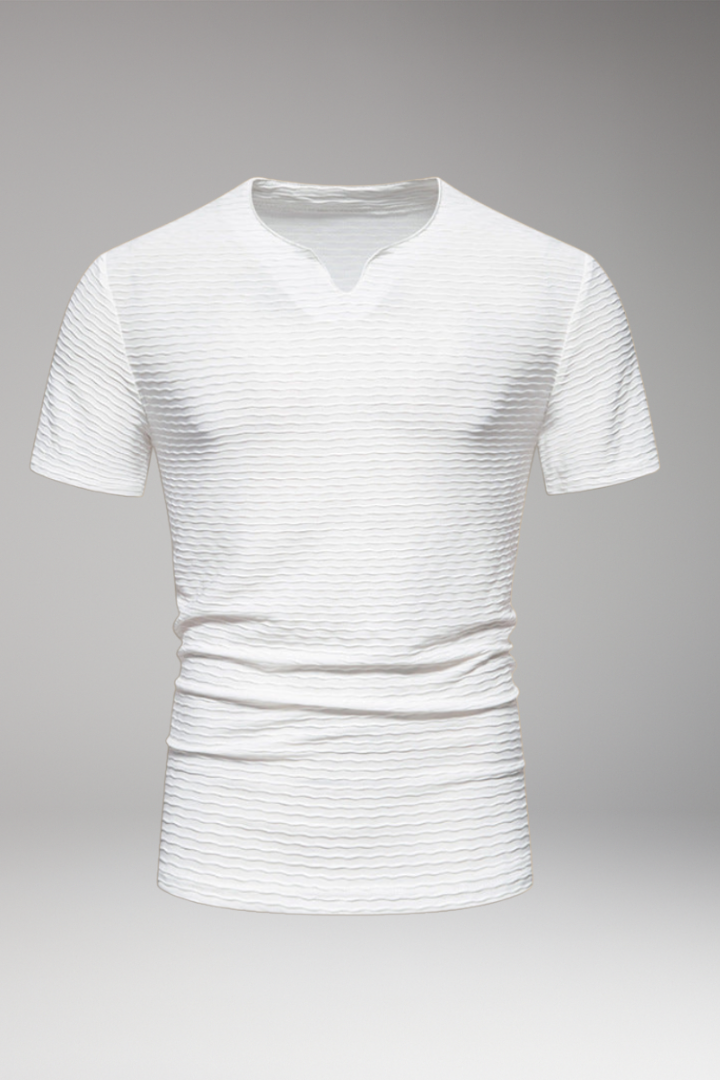 Men's minimalist V-neck short sleeve t-shirt with wave texture for Everyday Wear