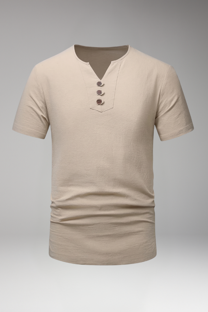 Men's short sleeve Henley t-shirt with Three-Button Placket Closure for Casual Wear
