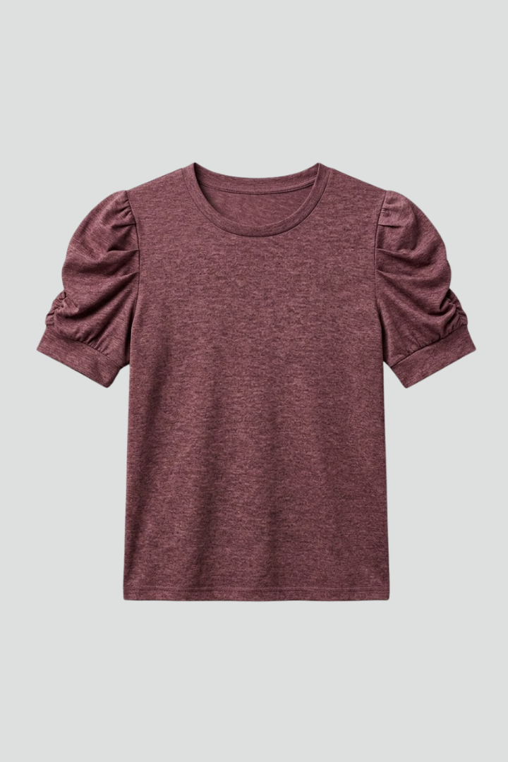 Women T-Shirt with Round Neck and Puff Sleeves