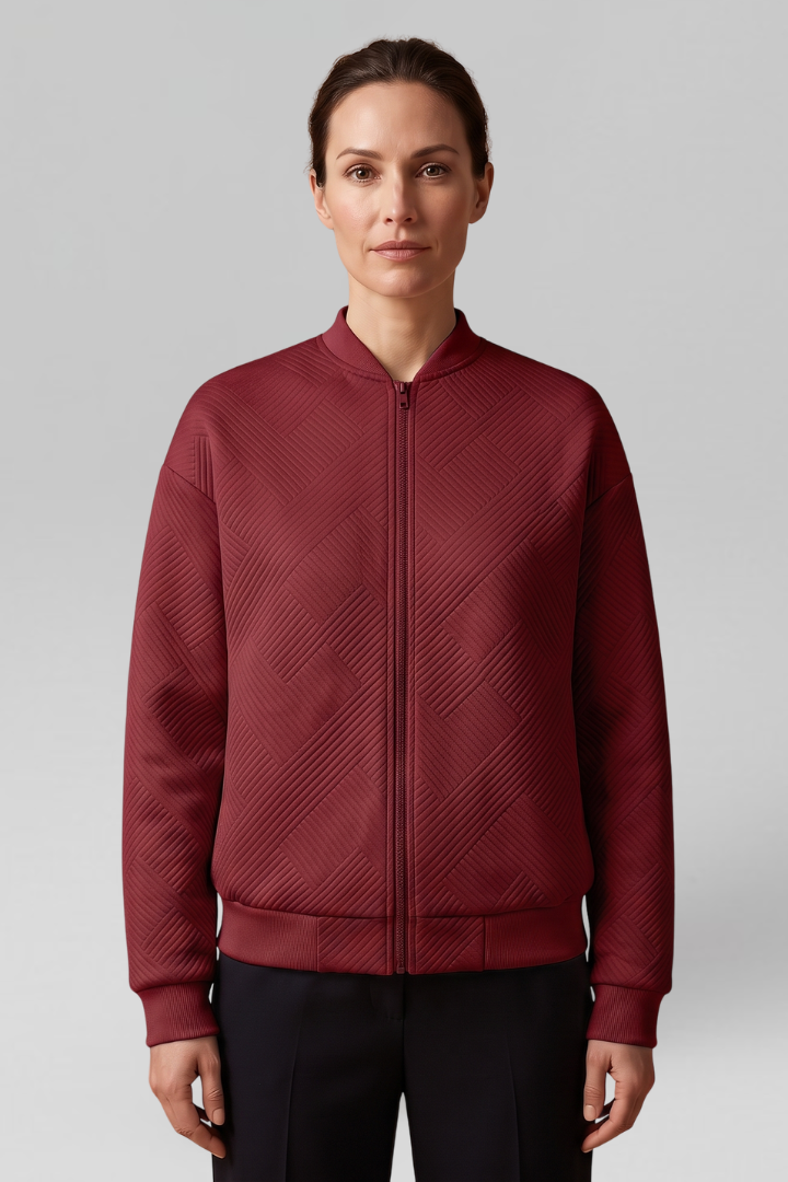 Women Transitional Bomber Jacket with Textured Finish for Fall