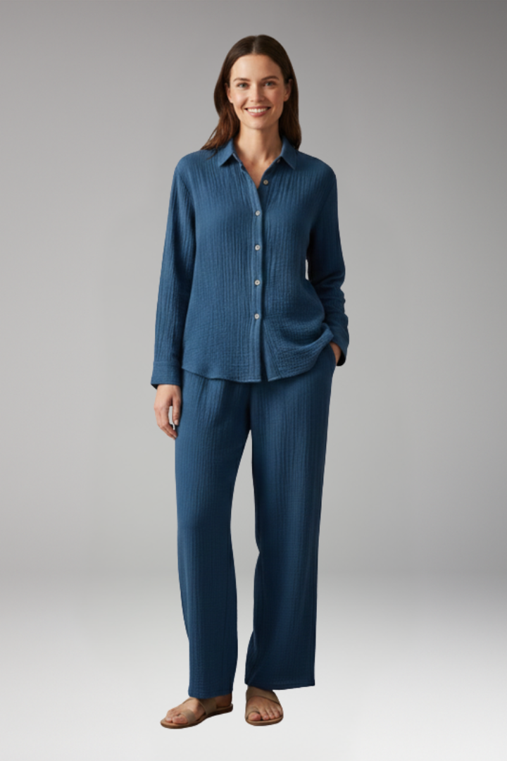 Women's 2-Piece Set with Button Front for All-Season Wear