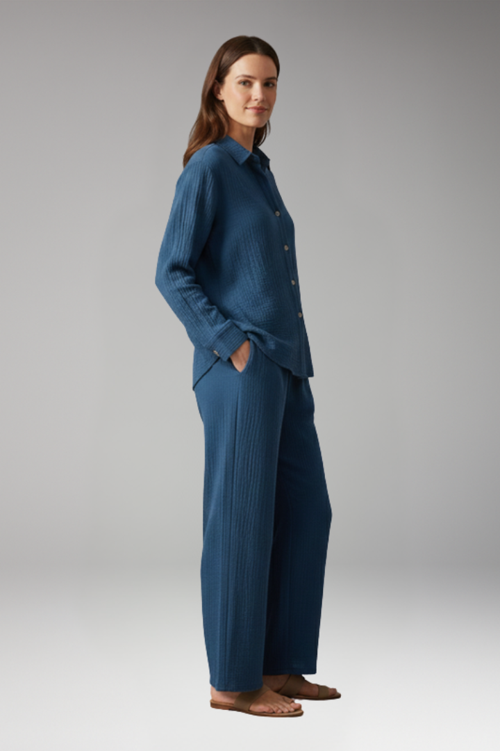 Women's 2-Piece Set with Button Front for All-Season Wear