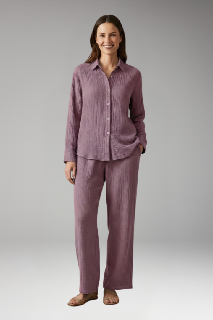 Women's 2-Piece Set with Button Front for All-Season Wear