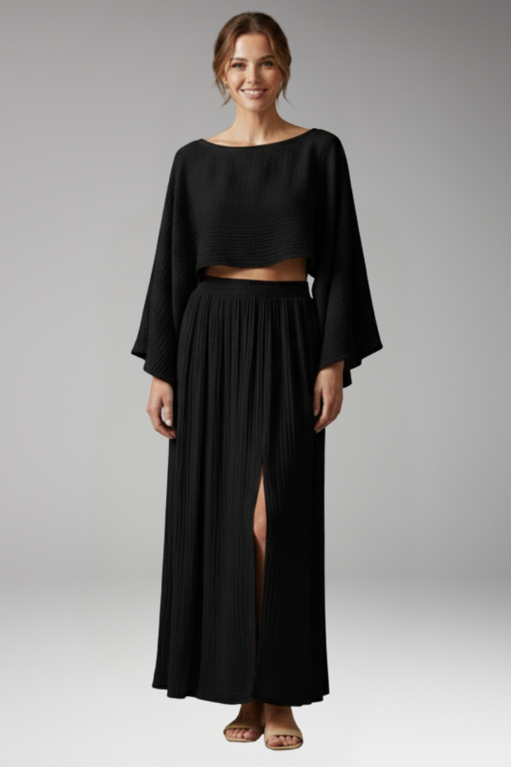 Women's 2-Piece Set with Side Slit for All-Season Wear