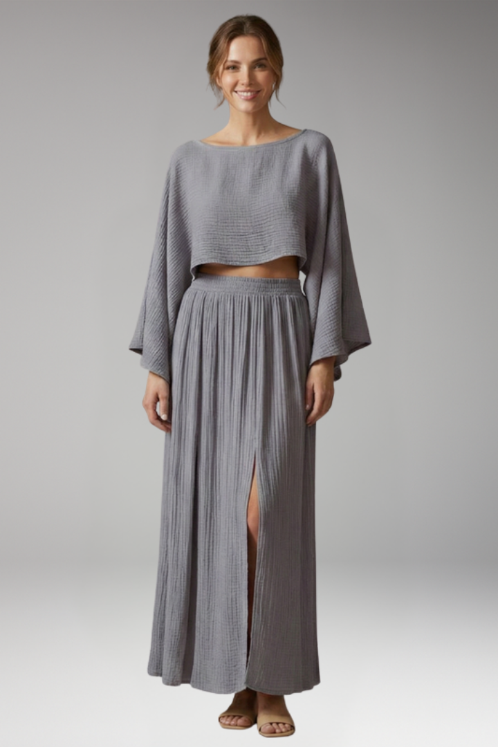 Women's 2-Piece Set with Side Slit for All-Season Wear