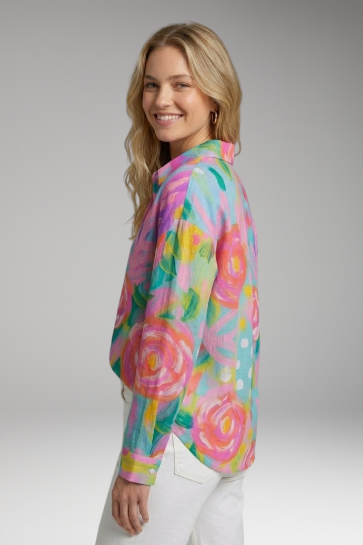 Women's Blouse with Colorful Pattern and Comfortable Fit