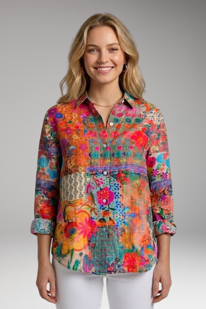 Women's Blouse with Colorful Pattern and Comfortable Fit