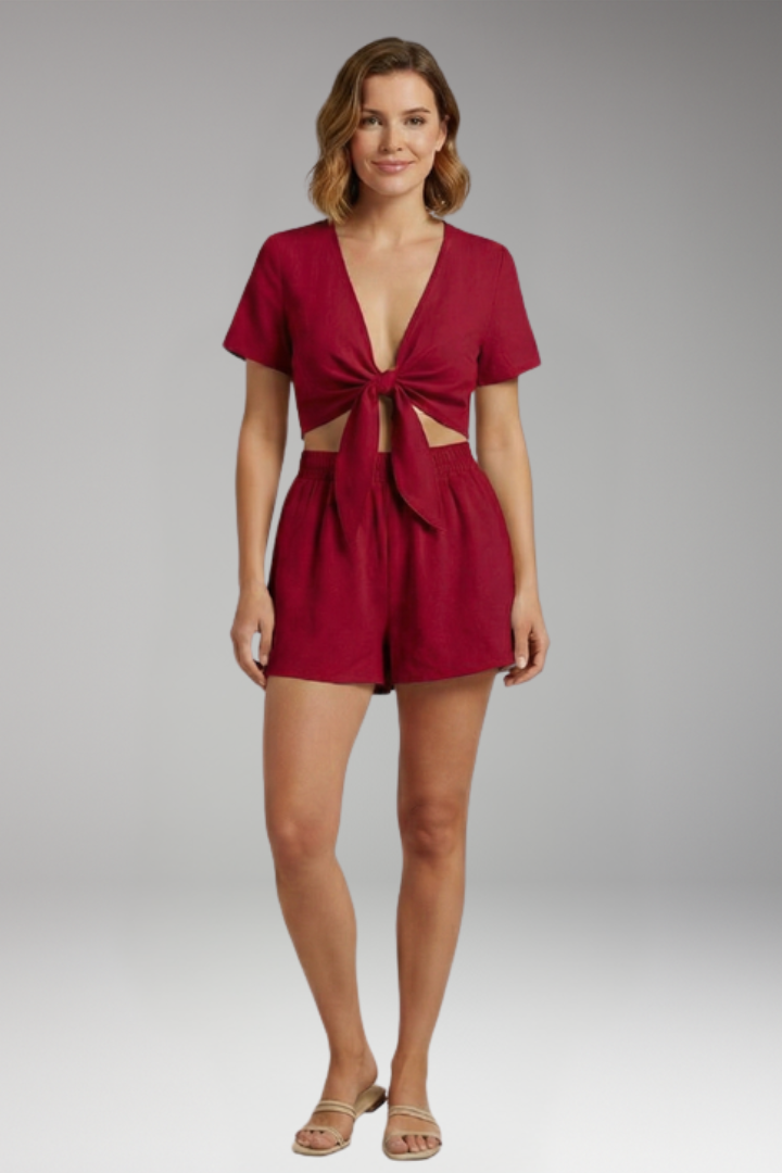 Women's Co-ord Set with V-Neck for Weekend Wear