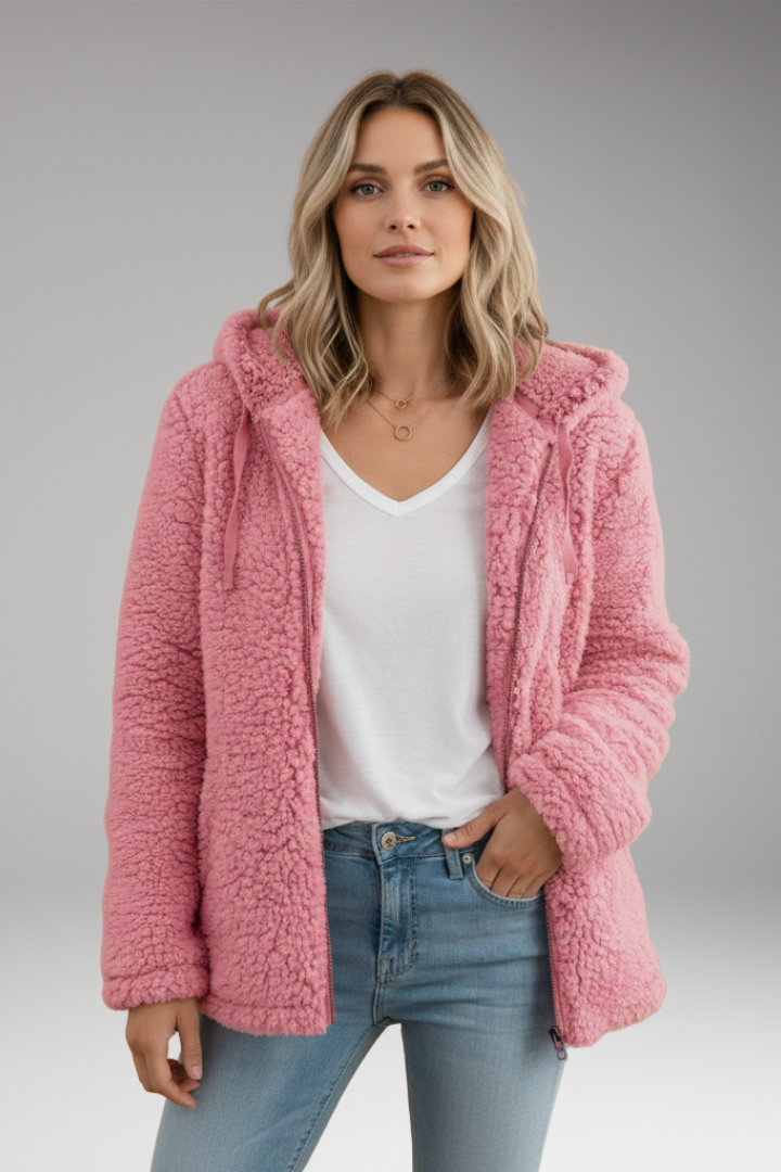 Women's Coat with Hood and Textured Surface