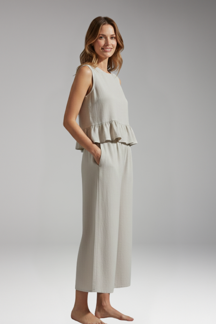 Women's Jumpsuit with Ruffle Waist Seam for Summer