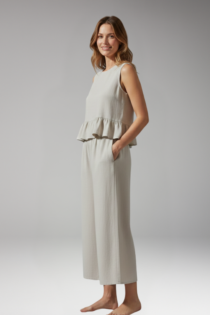 Women's Jumpsuit with Ruffle Waist Seam for Summer