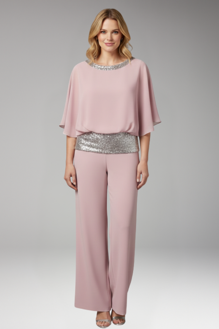 Women's Jumpsuit with Sequined Waistband for Cocktail Events