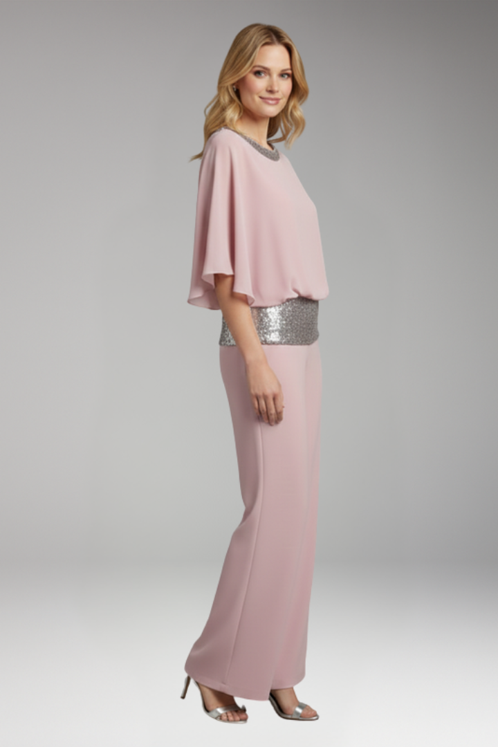 Women's Jumpsuit with Sequined Waistband for Cocktail Events