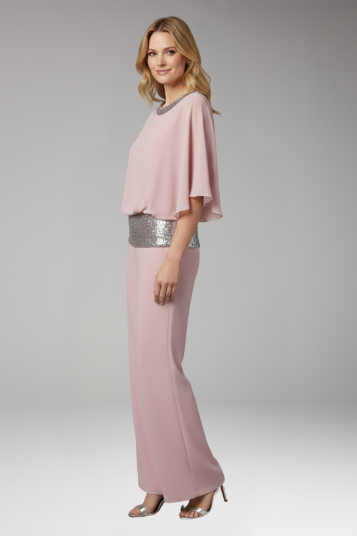 Women's Jumpsuit with Sequined Waistband for Cocktail Events