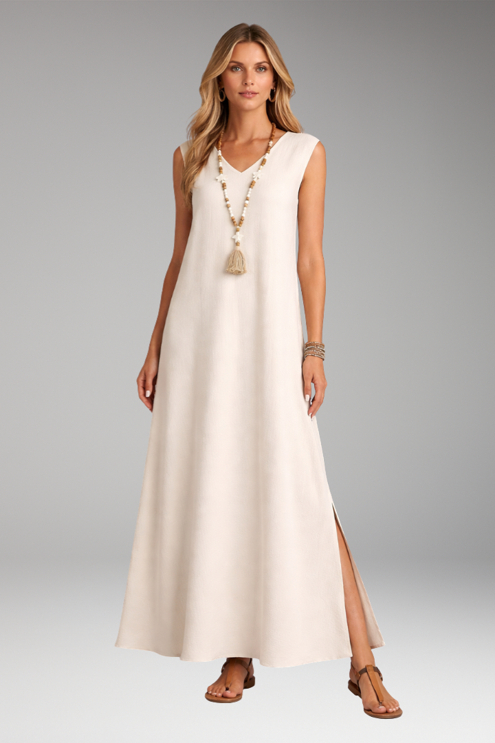 Women's Maxi Dress with Flowing V-Neckline for Summer