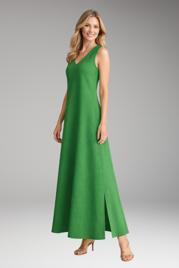 Women's Maxi Dress with Flowing V-Neckline for Summer