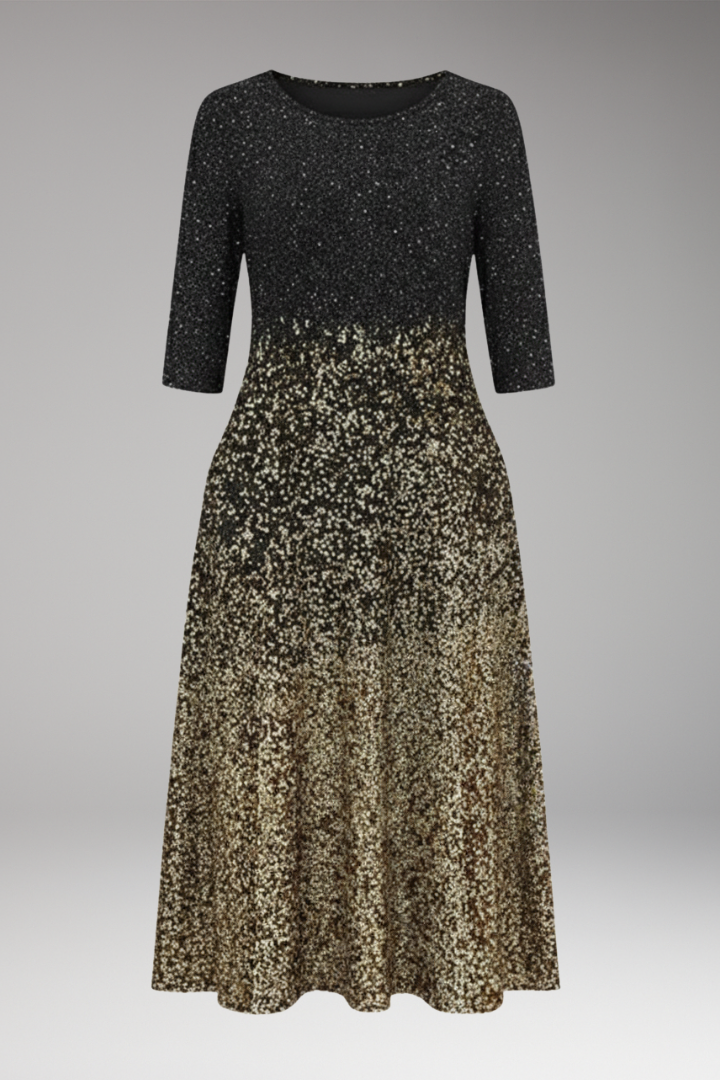 Women's Midi Dress with Side Pockets and Three-Quarter Sleeves