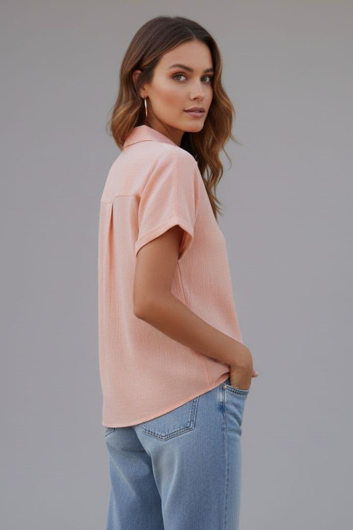 Women's Blouse with Button Closure and Chest Pocket