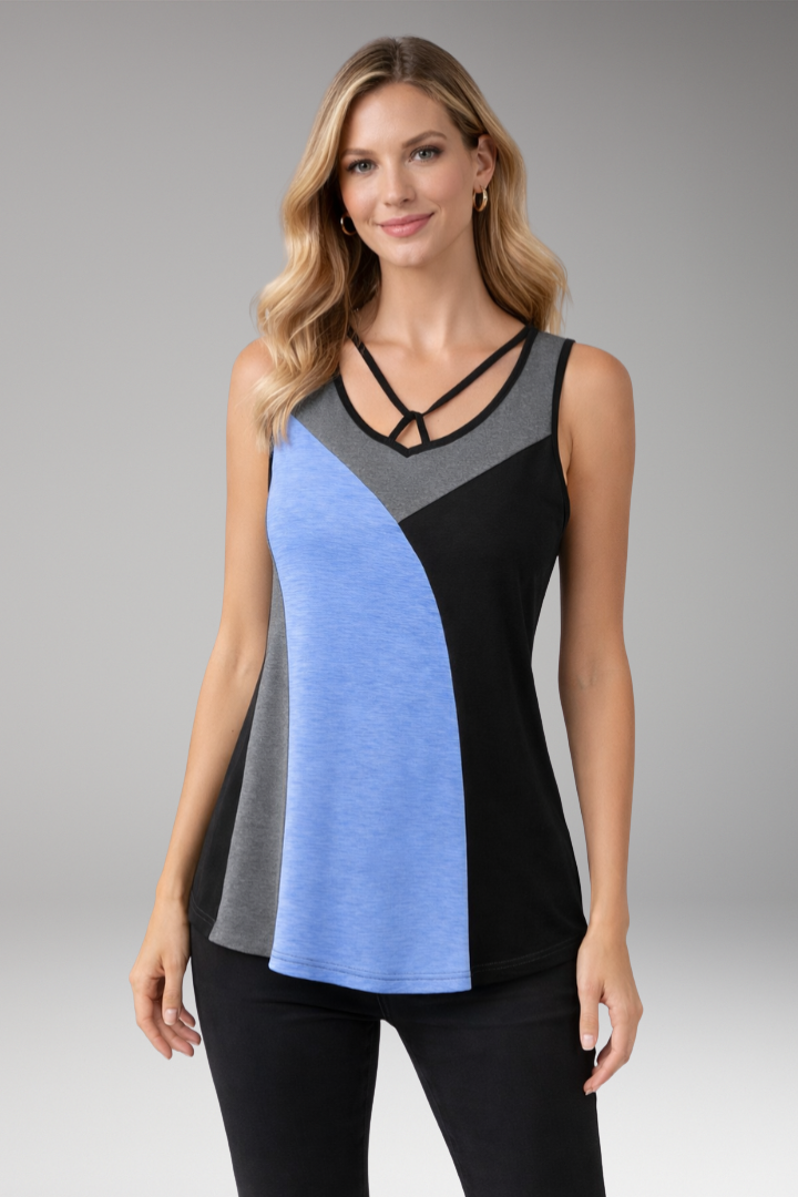 Women's Sleeveless Top with Colorblock Design and Crisscross Straps