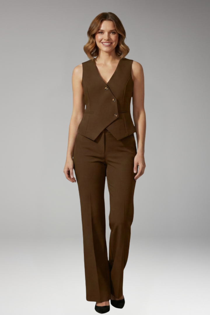 Women's Two-Piece Set with V Neck Vest for Office Wear