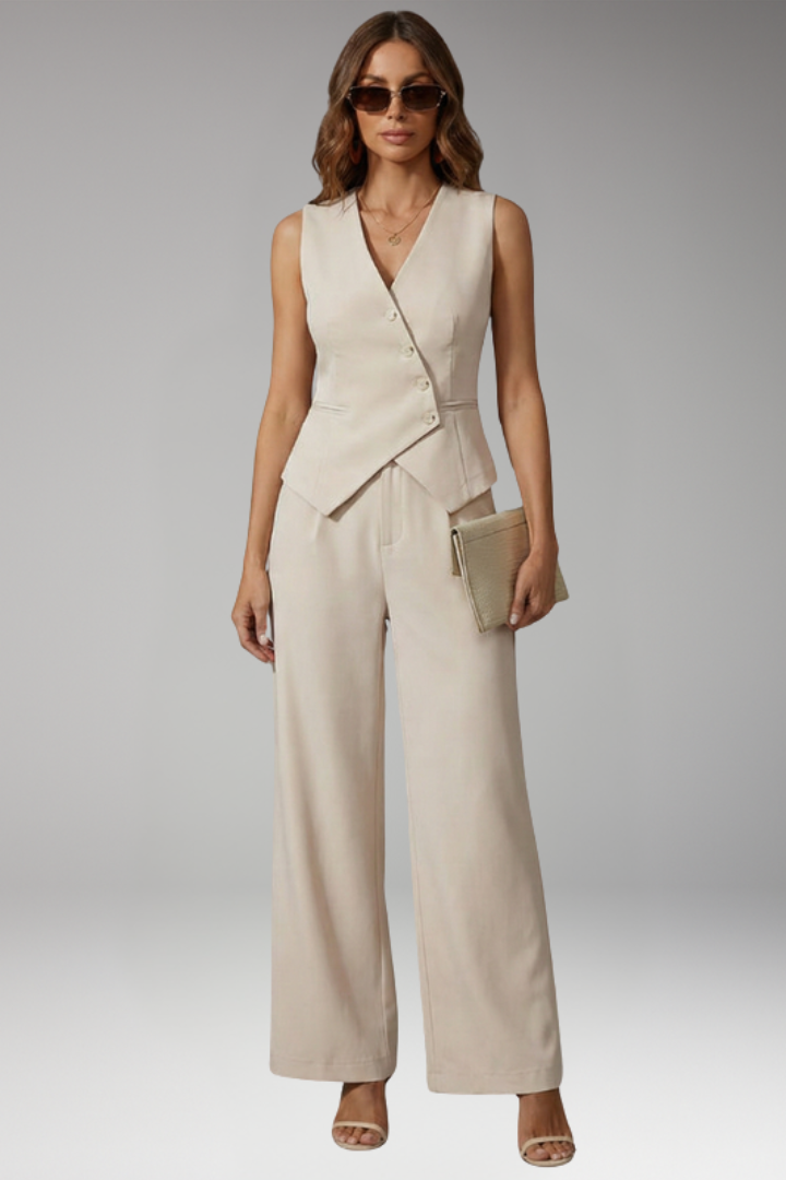 Women's Two-Piece Set with V Neck Vest for Office Wear