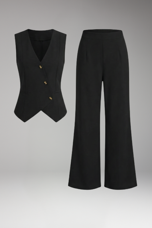 Women's Two-Piece Set with V Neck Vest for Office Wear