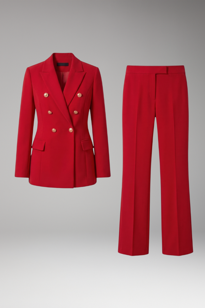 Women's Two Piece Set with Lapel Collar Blazer and Trousers