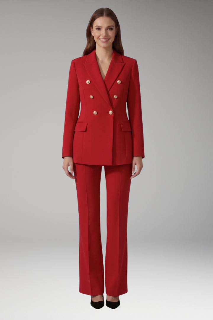 Women's Two Piece Set with Lapel Collar Blazer and Trousers