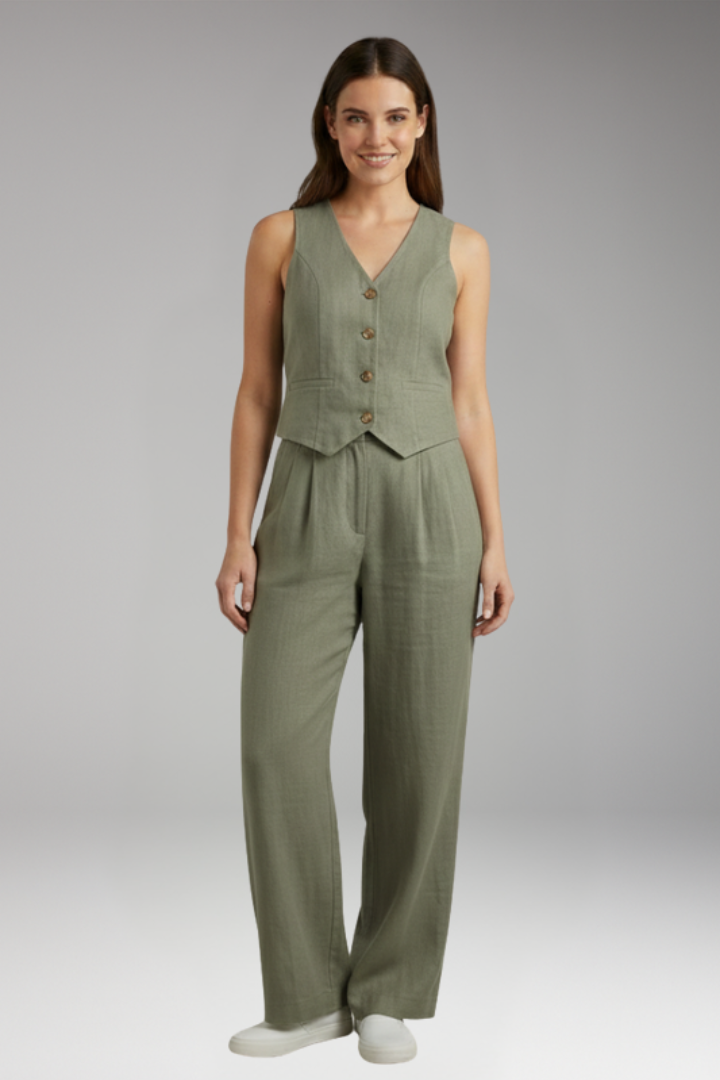 Women's tailored vest co-ord set with V-Neck Neckline for Office Wear