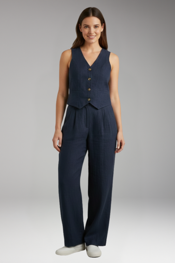 Women's tailored vest co-ord set with V-Neck Neckline for Office Wear