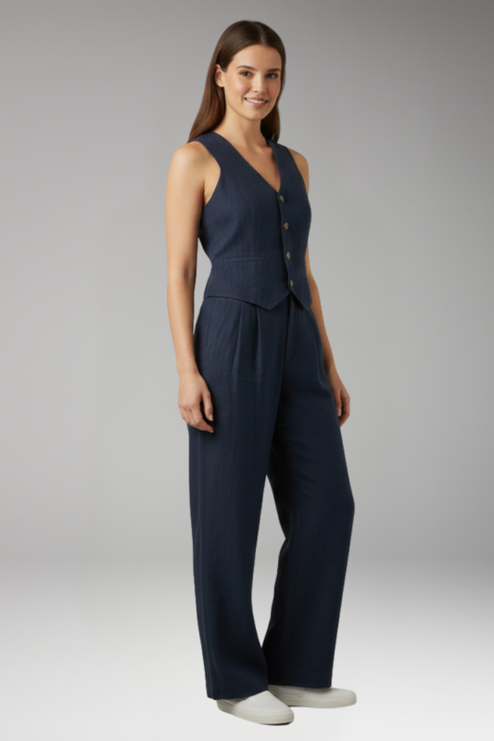 Women's tailored vest co-ord set with V-Neck Neckline for Office Wear