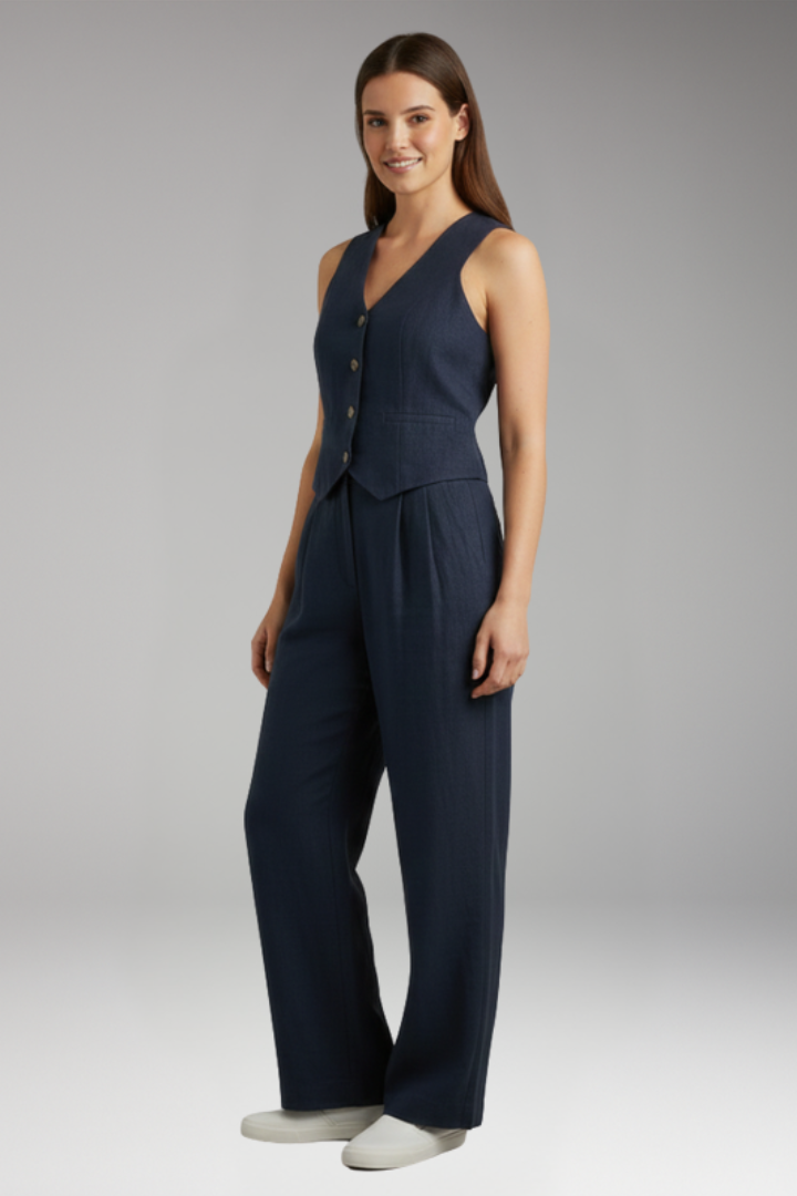 Women's tailored vest co-ord set with V-Neck Neckline for Office Wear