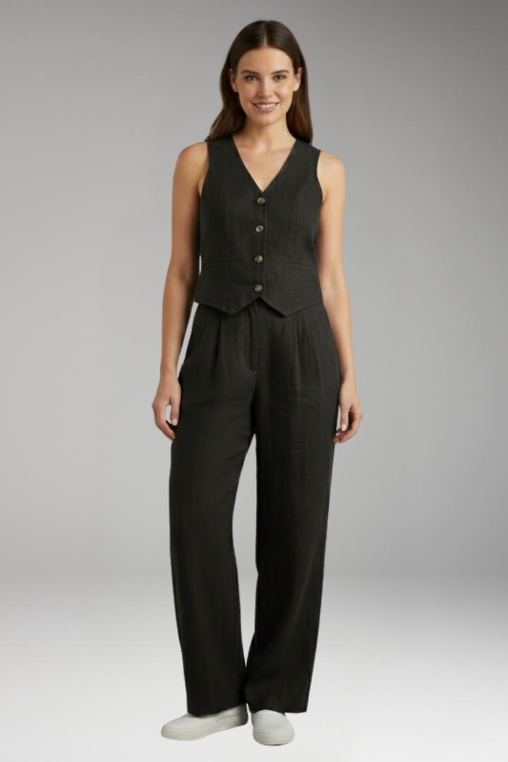 Women's tailored vest co-ord set with V-Neck Neckline for Office Wear