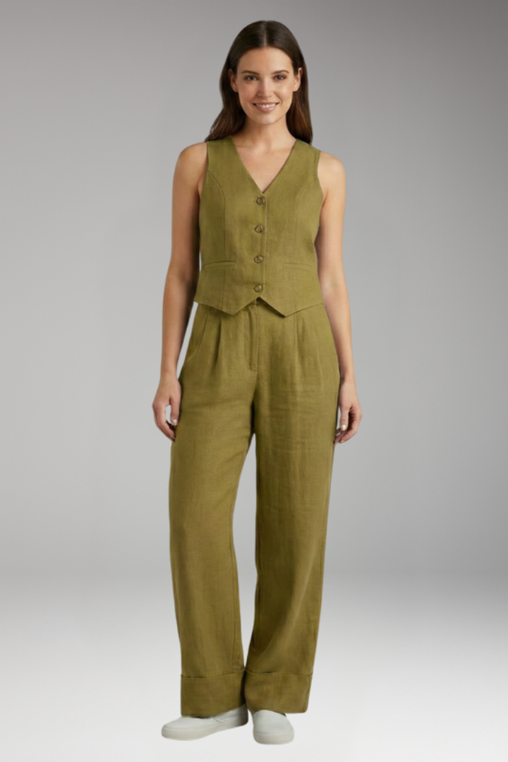 Women's tailored vest co-ord set with V-Neck Neckline for Office Wear